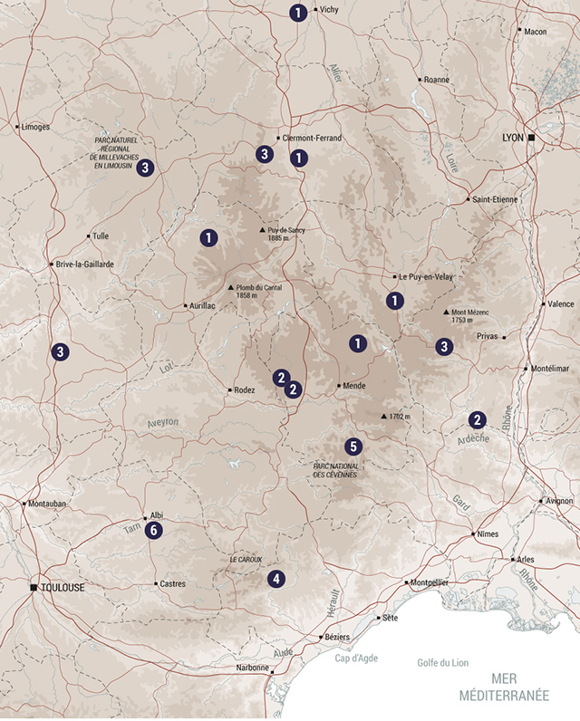 Carte du Massif Central