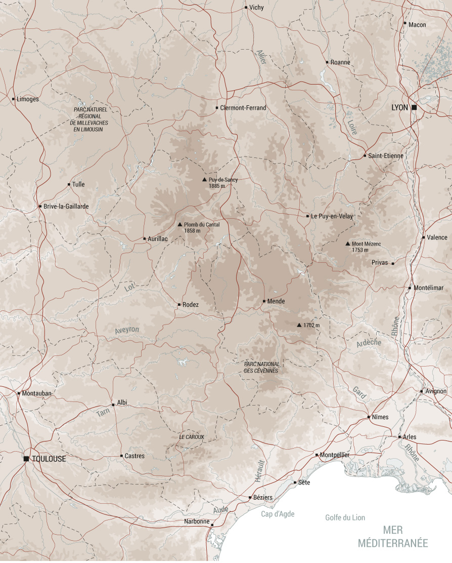 Carte du Massif Central